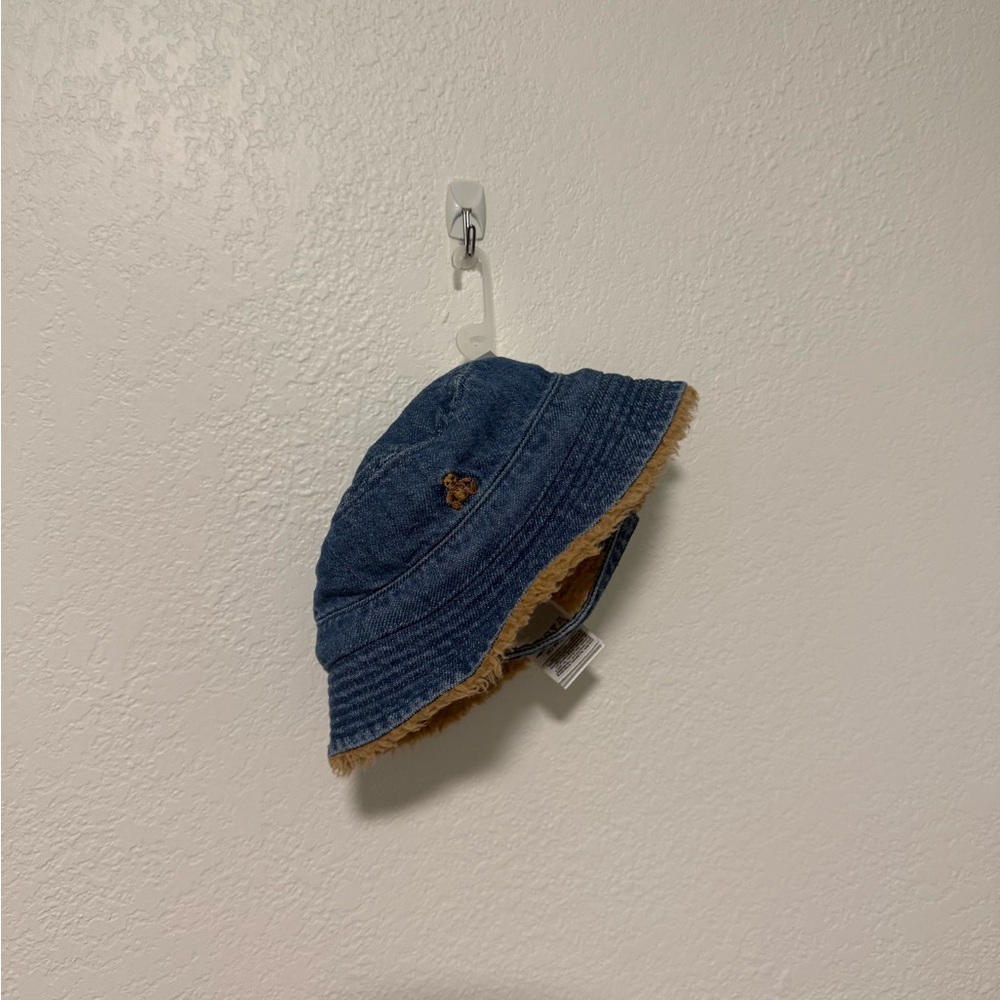 GAP Blue Denim Bucket Hat with Brown Trim